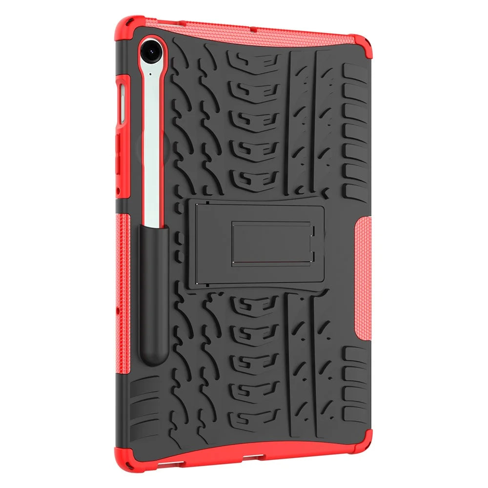 For Samsung Galaxy Tab S9 FE Kickstand Case TPU+PC Tablet Cover Tire Texture - Red - 3