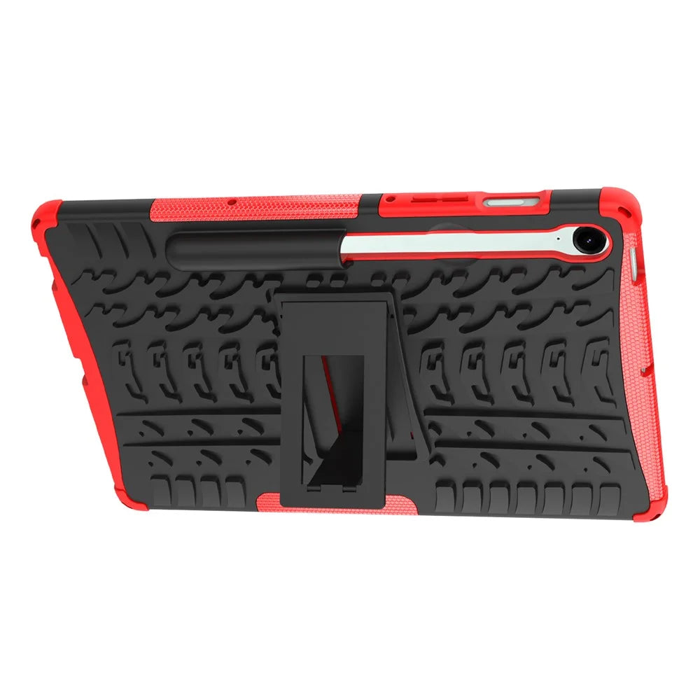 For Samsung Galaxy Tab S9 FE Kickstand Case TPU+PC Tablet Cover Tire Texture - Red - 5