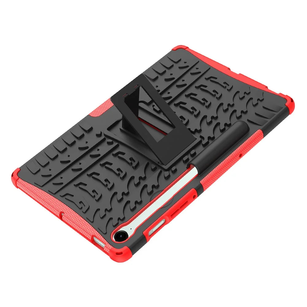 For Samsung Galaxy Tab S9 FE Kickstand Case TPU+PC Tablet Cover Tire Texture - Red - 6