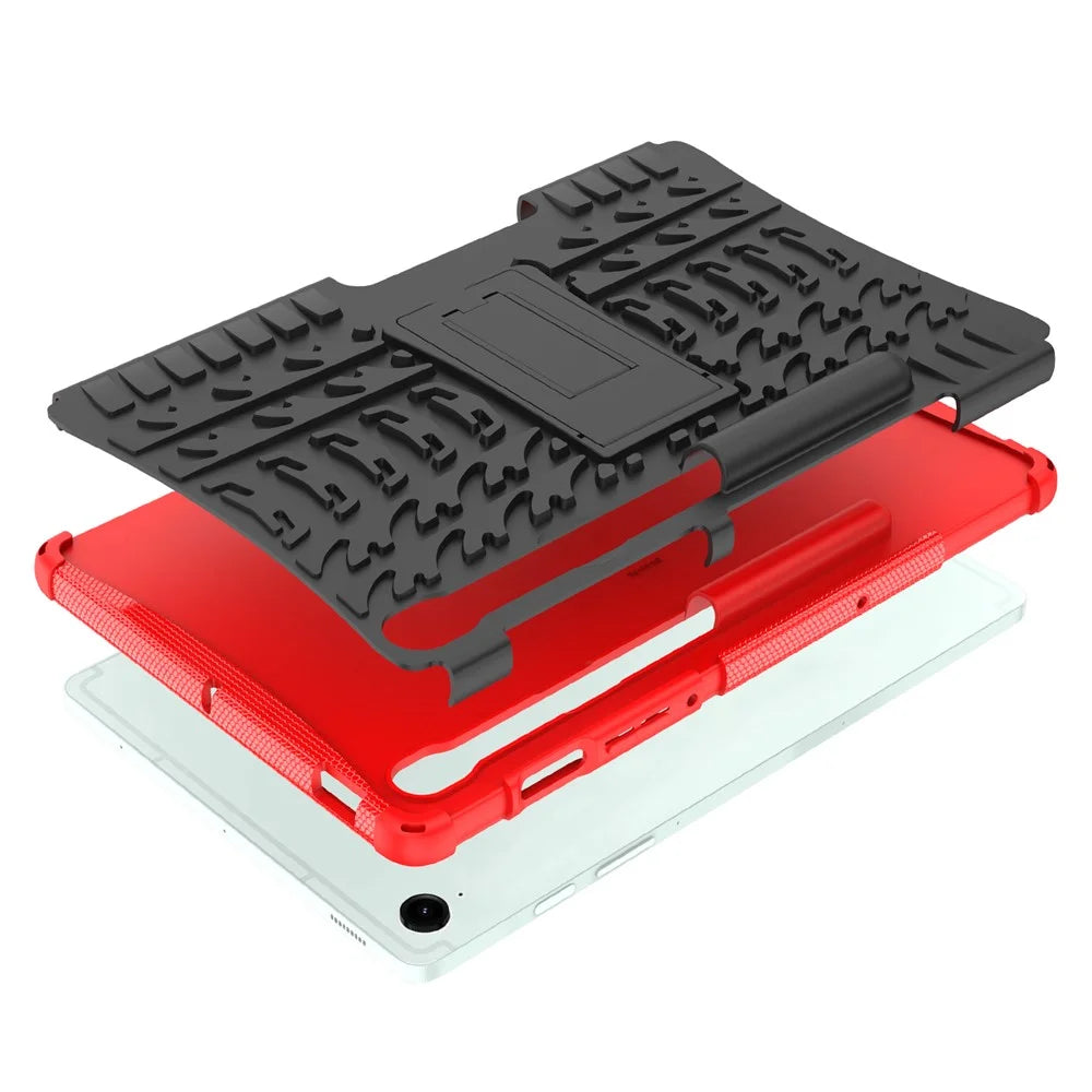 For Samsung Galaxy Tab S9 FE Kickstand Case TPU+PC Tablet Cover Tire Texture - Red - 7