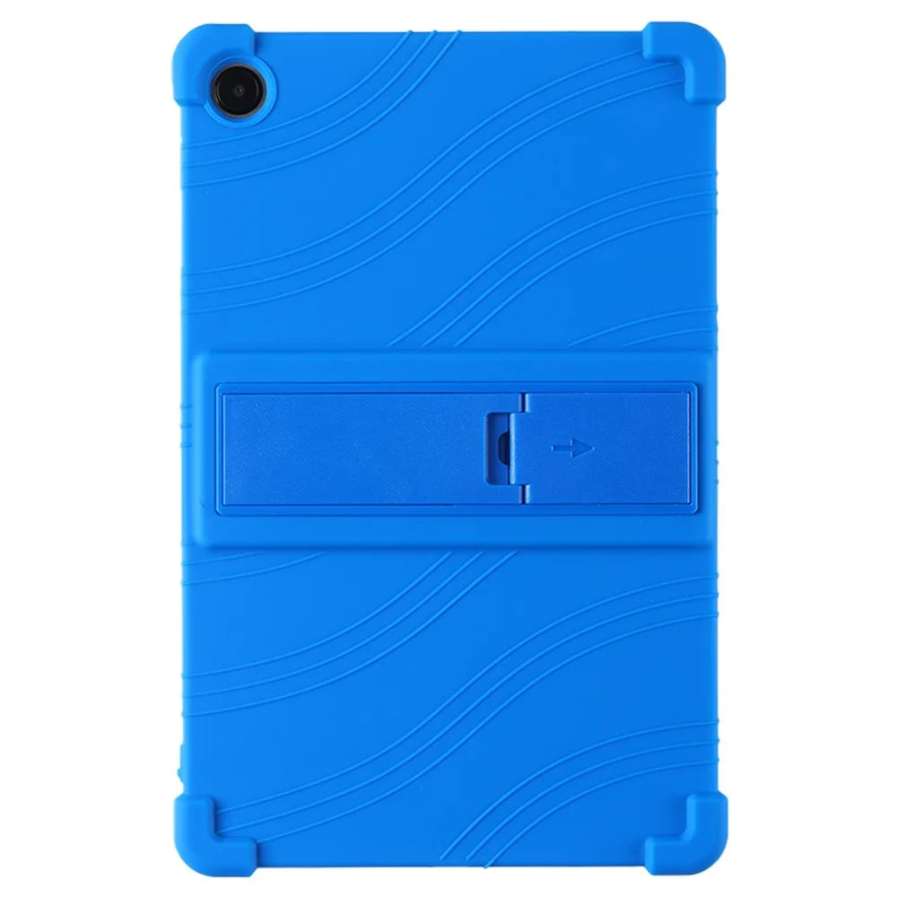 For Samsung Galaxy Tab A9+ Case PC Kickstand Anti-scratch Soft Silicone Tablet Cover - Dark Blue - 1