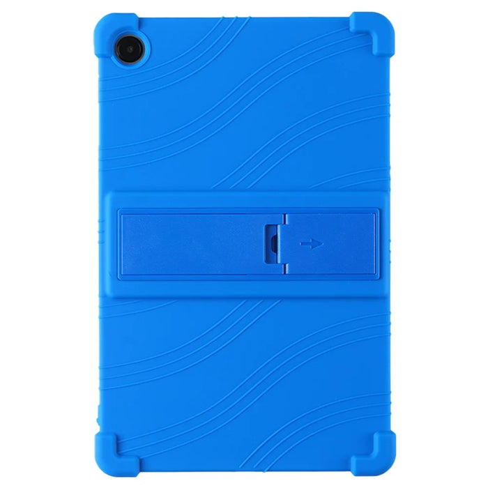 For Samsung Galaxy Tab A9+ Case PC Kickstand Anti-scratch Soft Silicone Tablet Cover - Dark Blue - 1