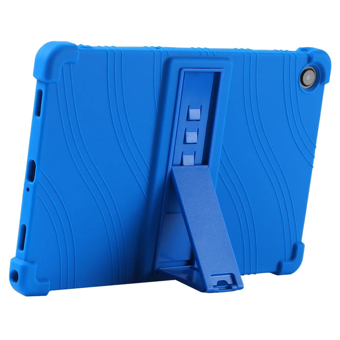 For Samsung Galaxy Tab A9+ Case PC Kickstand Anti-scratch Soft Silicone Tablet Cover - Dark Blue - 4