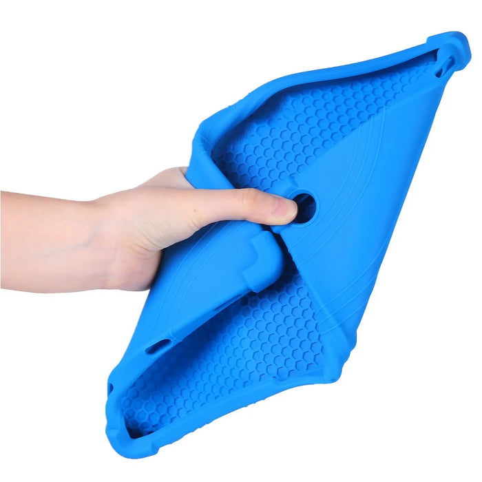 For Samsung Galaxy Tab A9+ Case PC Kickstand Anti-scratch Soft Silicone Tablet Cover - Dark Blue - 6