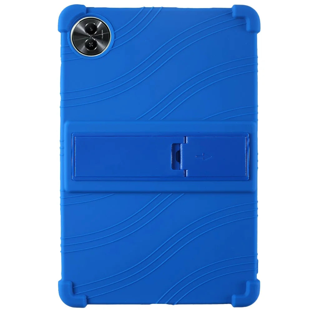 For Realme Pad 2 Case Thicken 4 Corners Drop-proof Silicone Tablet Cover with Folding Kickstand - Dark Blue - 1