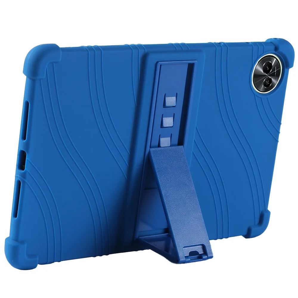 For Realme Pad 2 Case Thicken 4 Corners Drop-proof Silicone Tablet Cover with Folding Kickstand - Dark Blue - 4