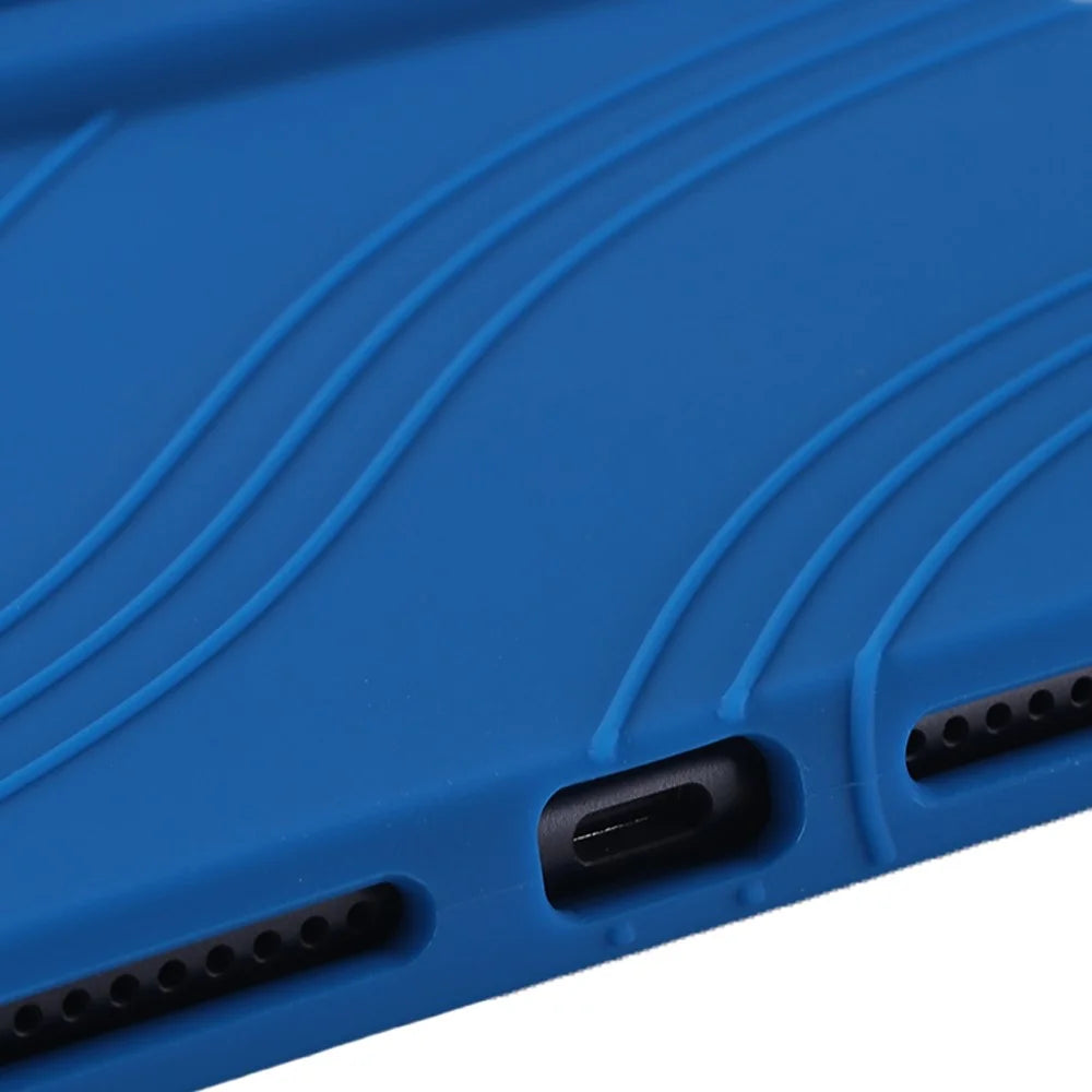 For Realme Pad 2 Case Thicken 4 Corners Drop-proof Silicone Tablet Cover with Folding Kickstand - Dark Blue - 7