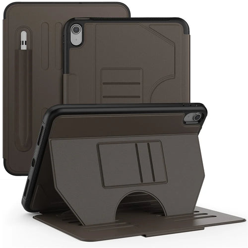 For iPad (2025) / 10.9 (2022) A2696 Case with Card Holder, 5-Level Adjustable Stand Pen Slot Tablet Flip Cover - Brown - 1