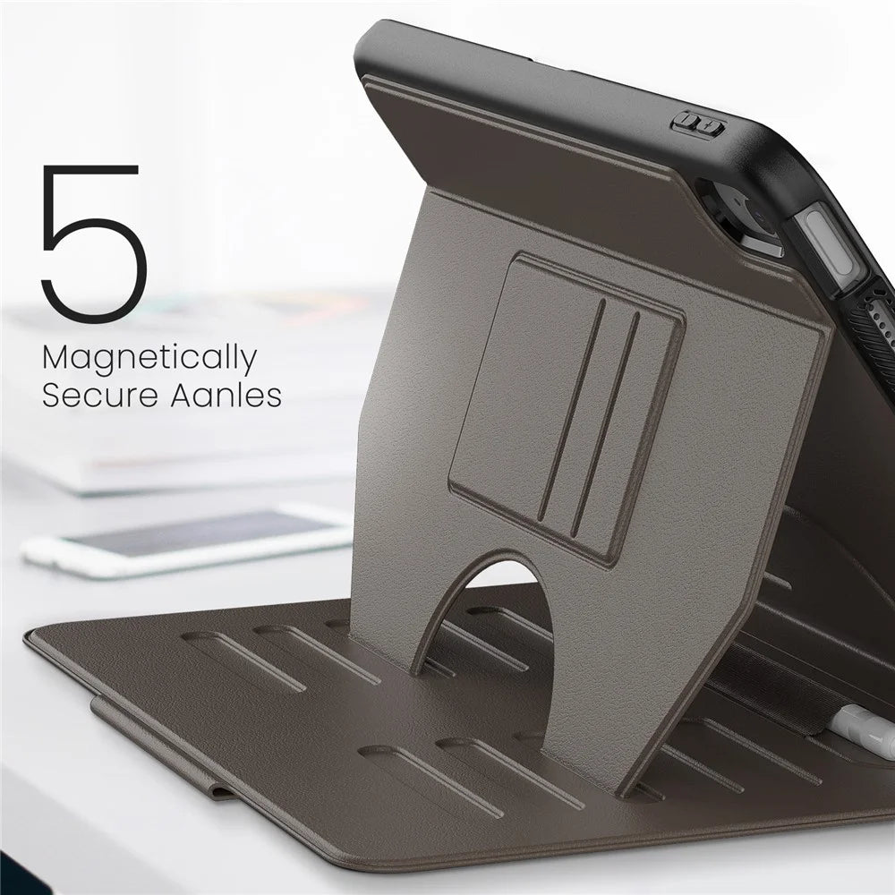 For iPad (2025) / 10.9 (2022) A2696 Case with Card Holder, 5-Level Adjustable Stand Pen Slot Tablet Flip Cover - Brown - 5