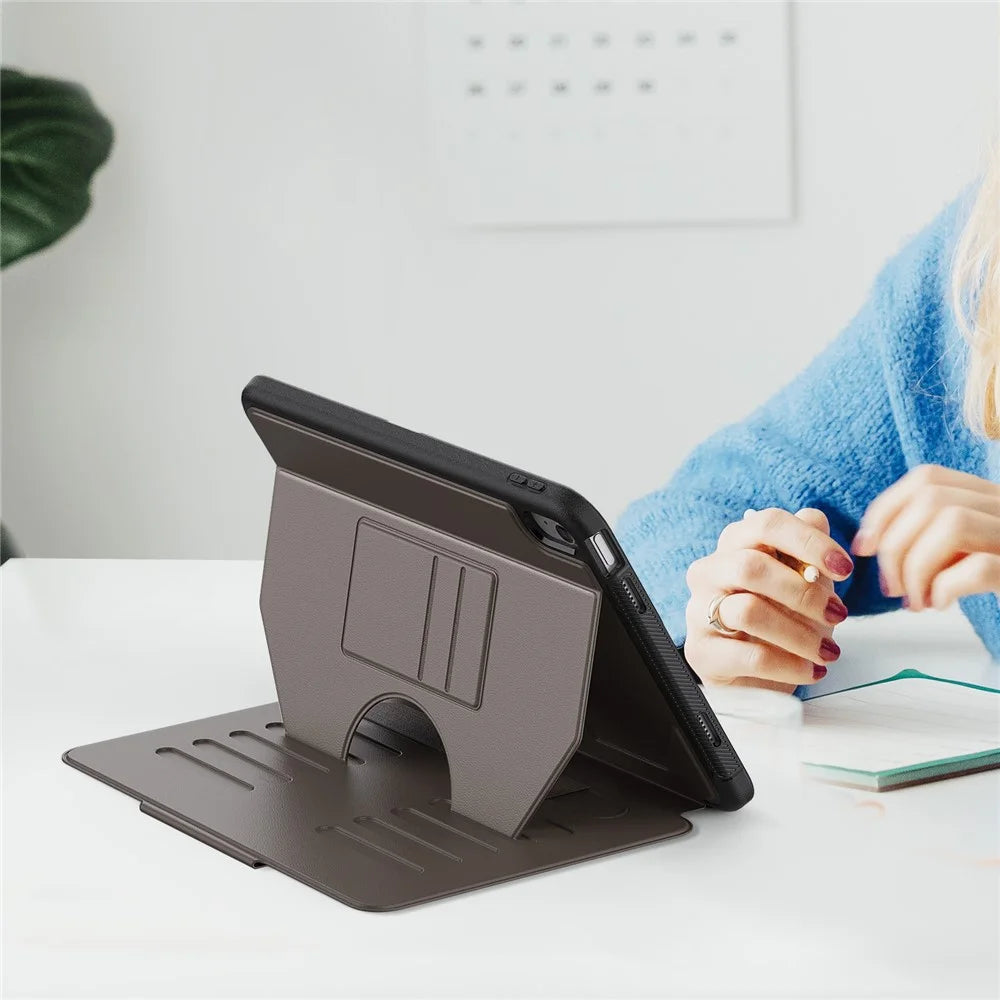 For iPad (2025) / 10.9 (2022) A2696 Case with Card Holder, 5-Level Adjustable Stand Pen Slot Tablet Flip Cover - Brown - 7