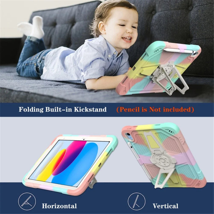 For iPad (2025) / 10.9 (2022) Kickstand Case PC+Silicone Anti-Drop Tablet Cover with Shoulder Strap - Black - 4