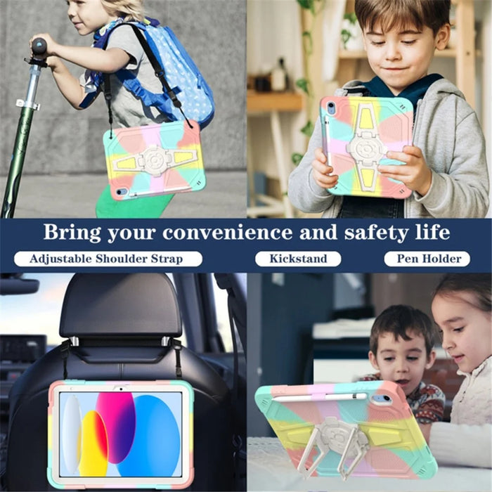 For iPad (2025) / 10.9 (2022) Kickstand Case PC+Silicone Anti-Drop Tablet Cover with Shoulder Strap - Black - 5