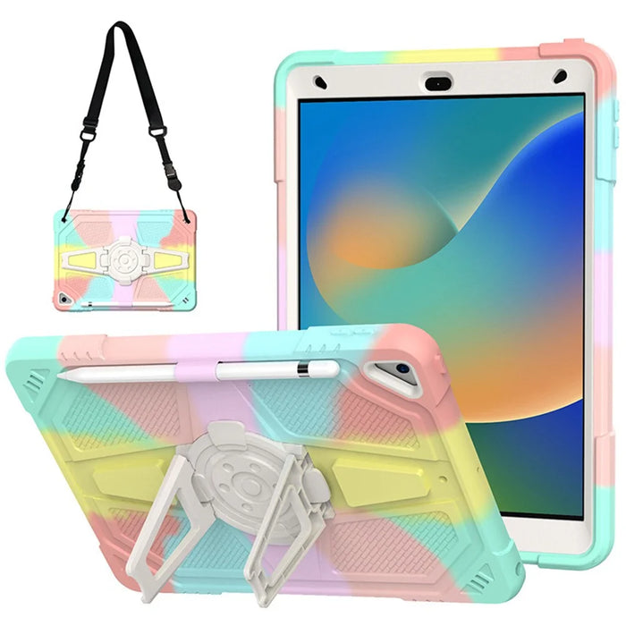For iPad 10.2 (2021) / (2020) / (2019) Tablet Case with Shoulder Strap Kickstand PC+Silicone Cover - Multi-color - 1