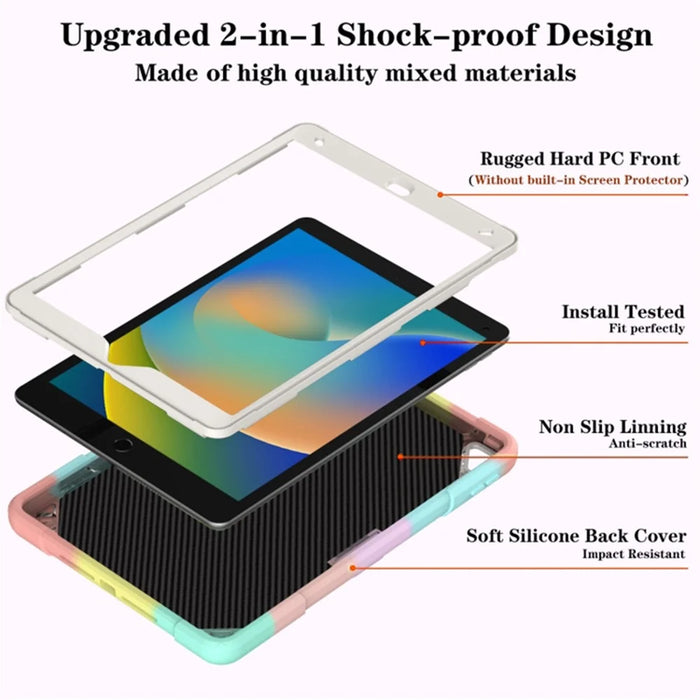 For iPad 10.2 (2021) / (2020) / (2019) Tablet Case with Shoulder Strap Kickstand PC+Silicone Cover - Multi-color - 3