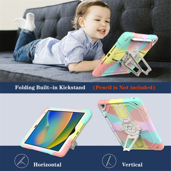 For iPad 10.2 (2021) / (2020) / (2019) Tablet Case with Shoulder Strap Kickstand PC+Silicone Cover - Multi-color - 4