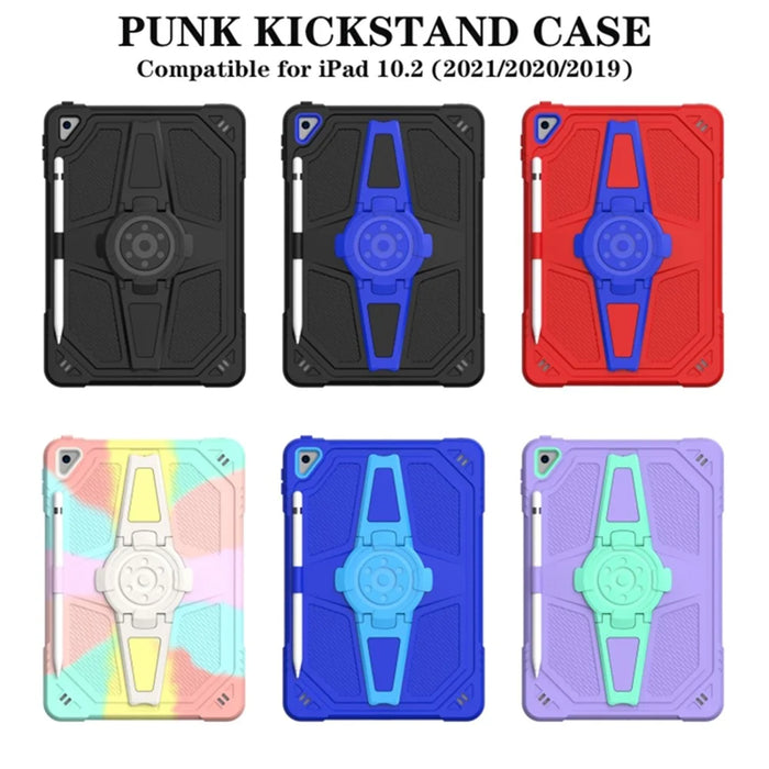 For iPad 10.2 (2021) / (2020) / (2019) Tablet Case with Shoulder Strap Kickstand PC+Silicone Cover - Multi-color - 6