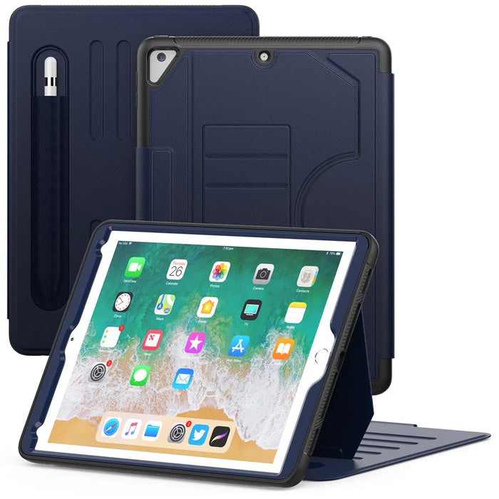 For iPad 9.7-inch (2018) / (2017) / iPad Pro 9.7 inch (2016) / iPad Air 2 Case Leather Auto Wake Sleep Tablet Cover - Navy Blue - 1
