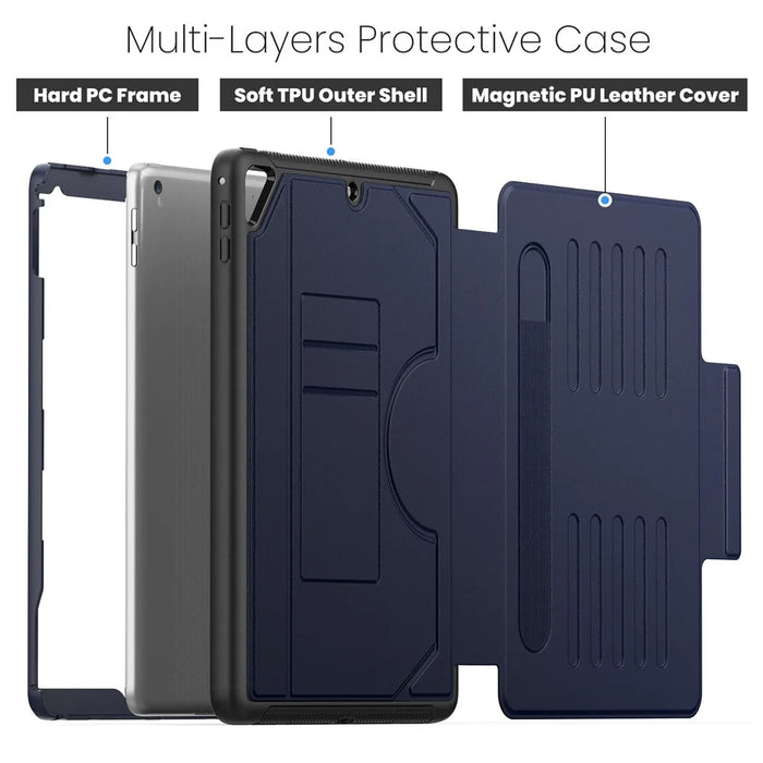 For iPad 9.7-inch (2018) / (2017) / iPad Pro 9.7 inch (2016) / iPad Air 2 Case Leather Auto Wake Sleep Tablet Cover - Navy Blue - 7
