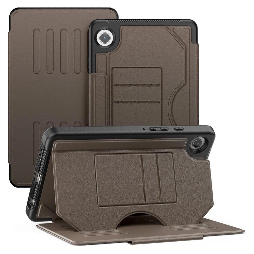 For Samsung Galaxy Tab A11 / A9 Case 5-Level Adjustable Stand Tablet Cover with Card Holder and Pen Slot - Brown - 1