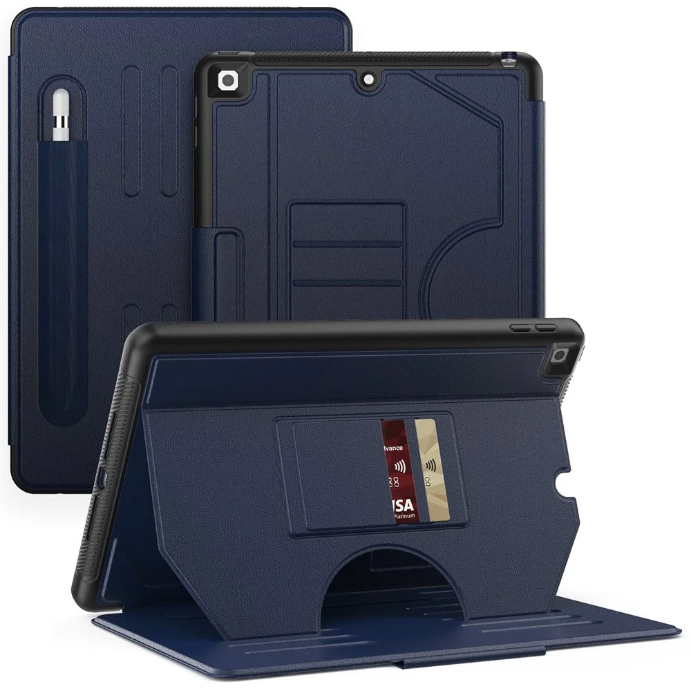 For iPad 10.2 (2021) / 10.2 (2019) / 10.2 (2020) Case Shockproof Card Holder Flip Tablet Cover with Pen Slot - Navy Blue - 2