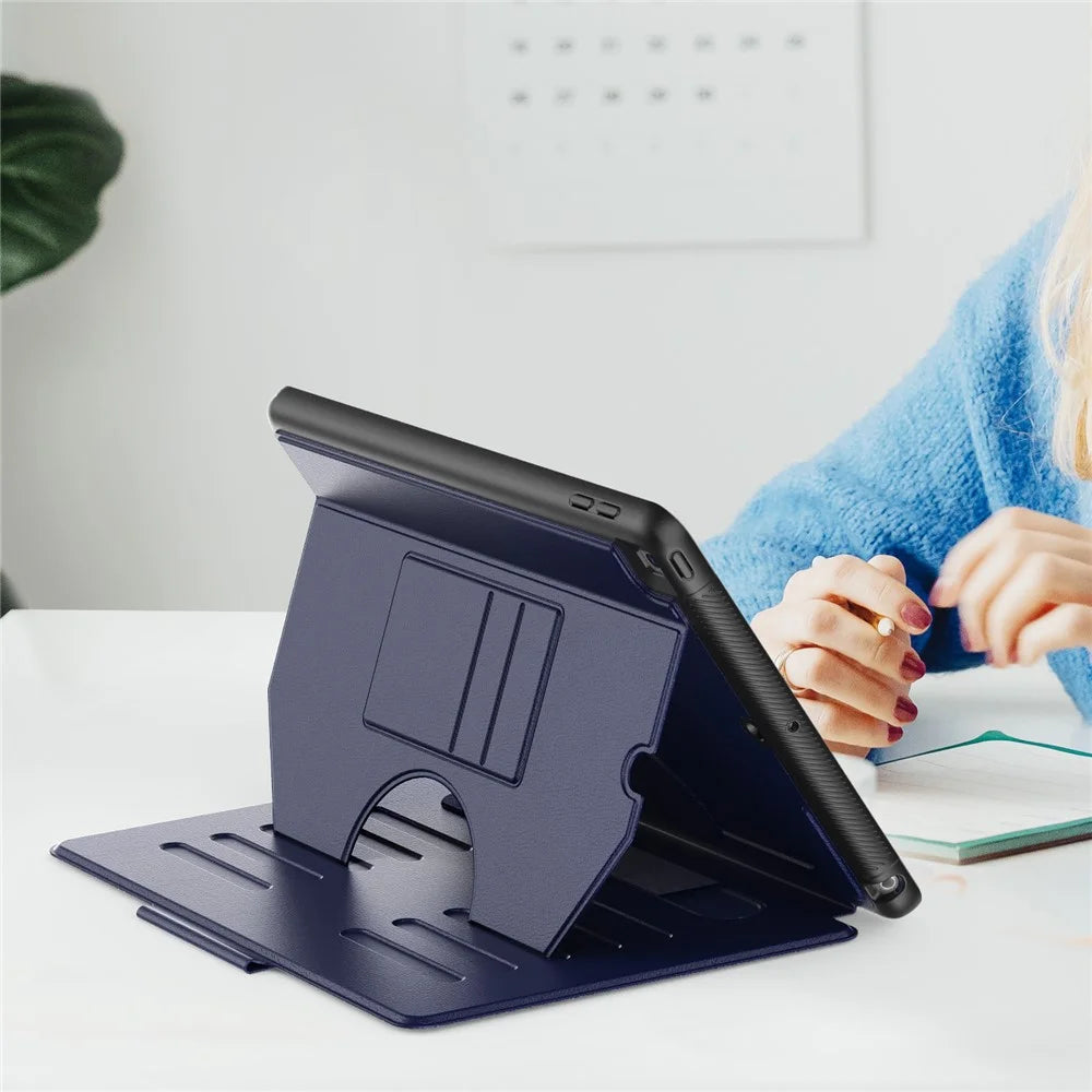 For iPad 10.2 (2021) / 10.2 (2019) / 10.2 (2020) Case Shockproof Card Holder Flip Tablet Cover with Pen Slot - Navy Blue - 3