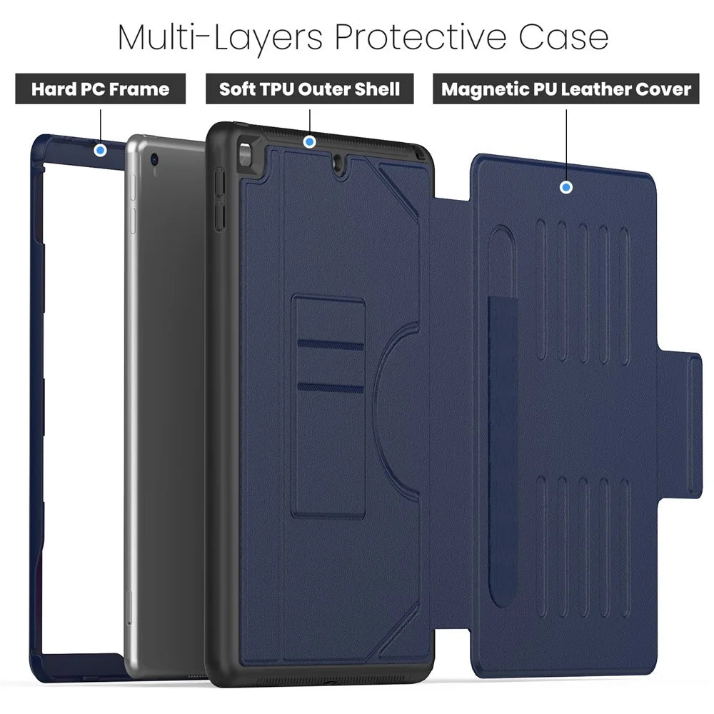 For iPad 10.2 (2021) / 10.2 (2019) / 10.2 (2020) Case Shockproof Card Holder Flip Tablet Cover with Pen Slot - Navy Blue - 7