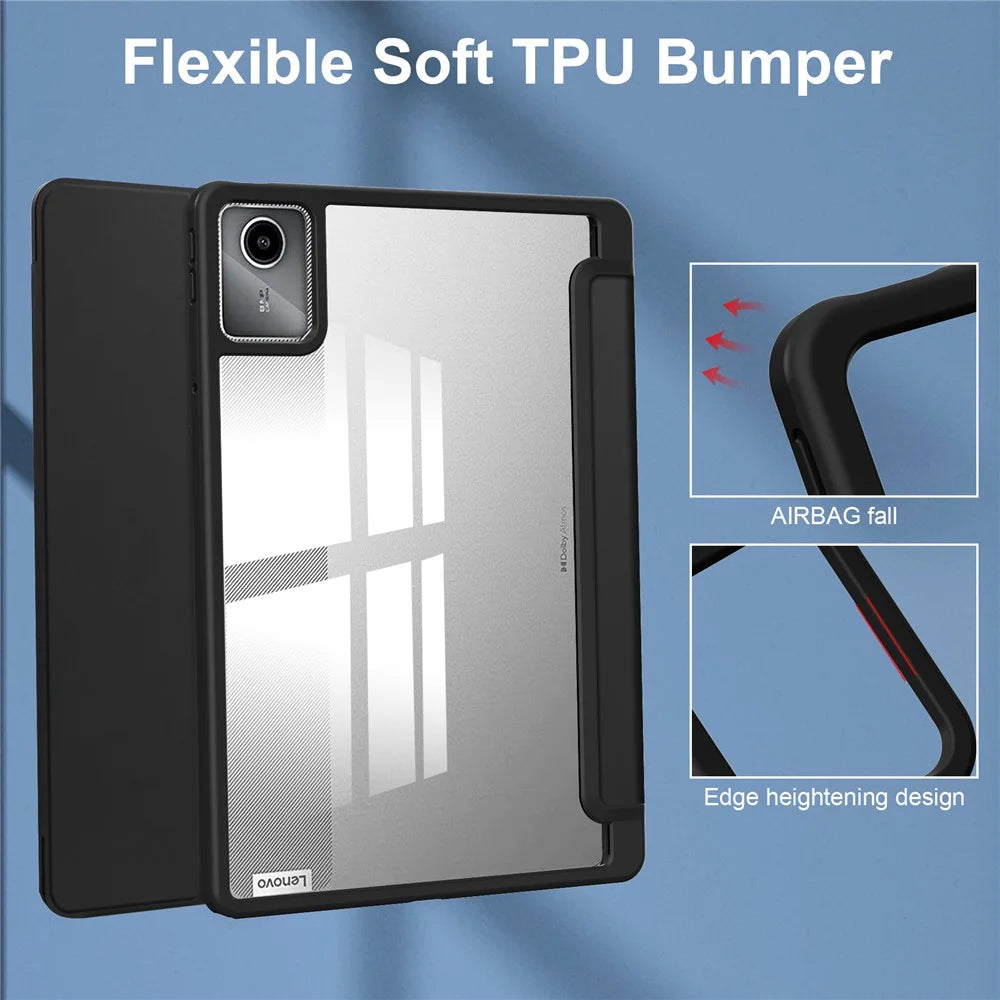 For Lenovo Tab M11 / Xiaoxin Pad 11 2024 Case Anti-Scratch PU+TPU+Acrylic Tablet Cover with Pen Slot - Black - 4