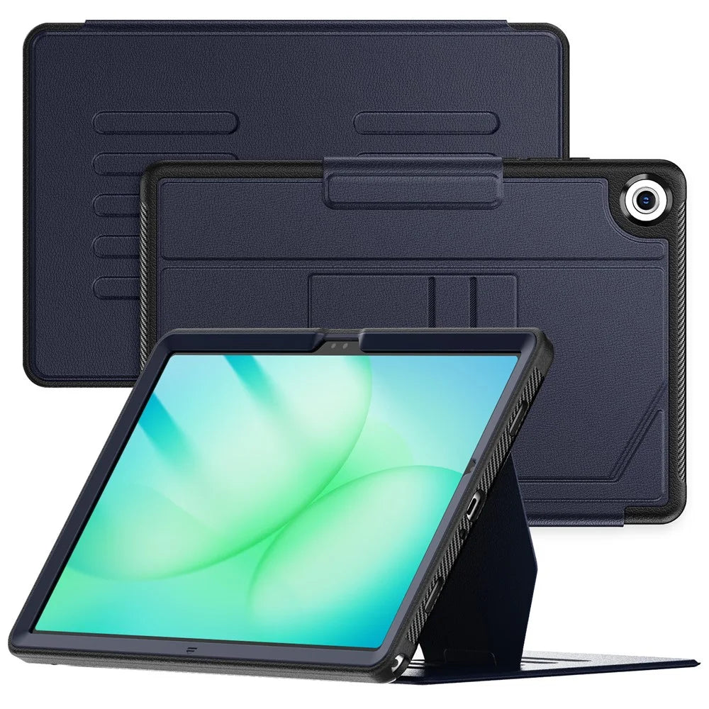 For Samsung Galaxy Tab A11+ / A9+ Case 5-Level Stand Pen Slot Tablet Cover - Navy Blue - 1