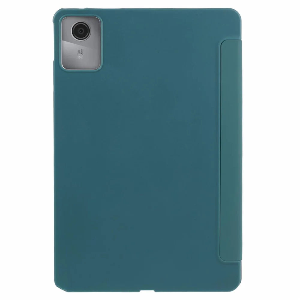 For Lenovo Tab M11 / Xiaoxin Pad 11 2024 Case Leather+Silicone Tri-fold Stand Shell Tablet Cover - Blackish Green - 2
