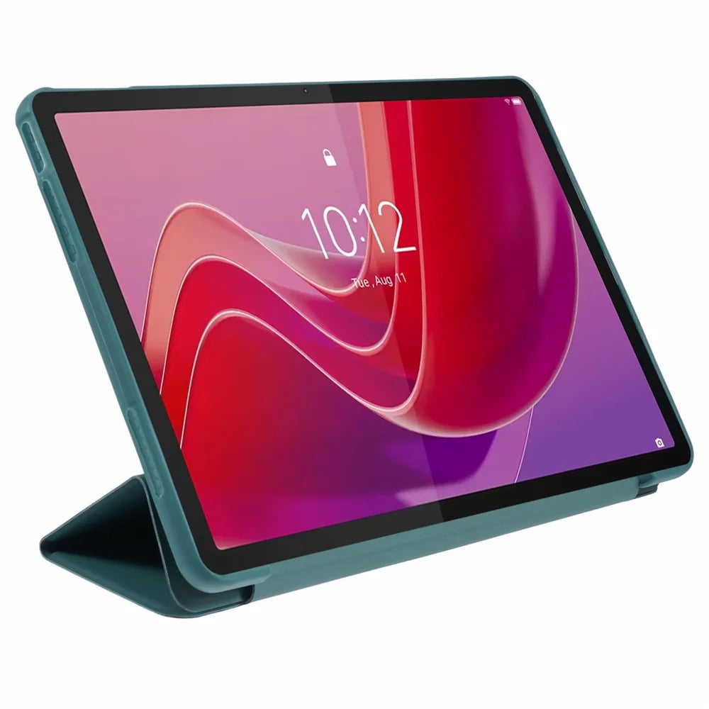 For Lenovo Tab M11 / Xiaoxin Pad 11 2024 Case Leather+Silicone Tri-fold Stand Shell Tablet Cover - Blackish Green - 4