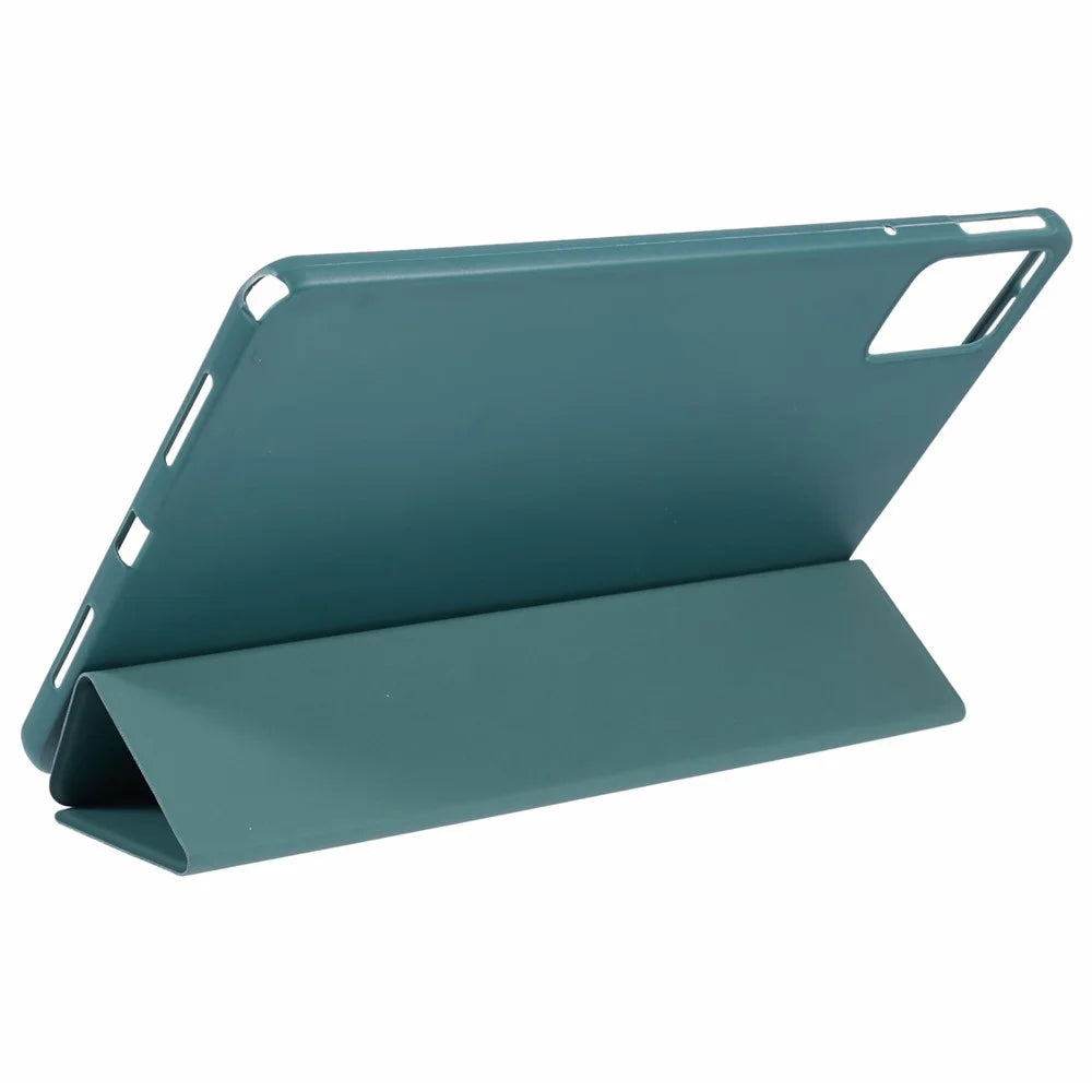 For Lenovo Tab M11 / Xiaoxin Pad 11 2024 Case Leather+Silicone Tri-fold Stand Shell Tablet Cover - Blackish Green - 5
