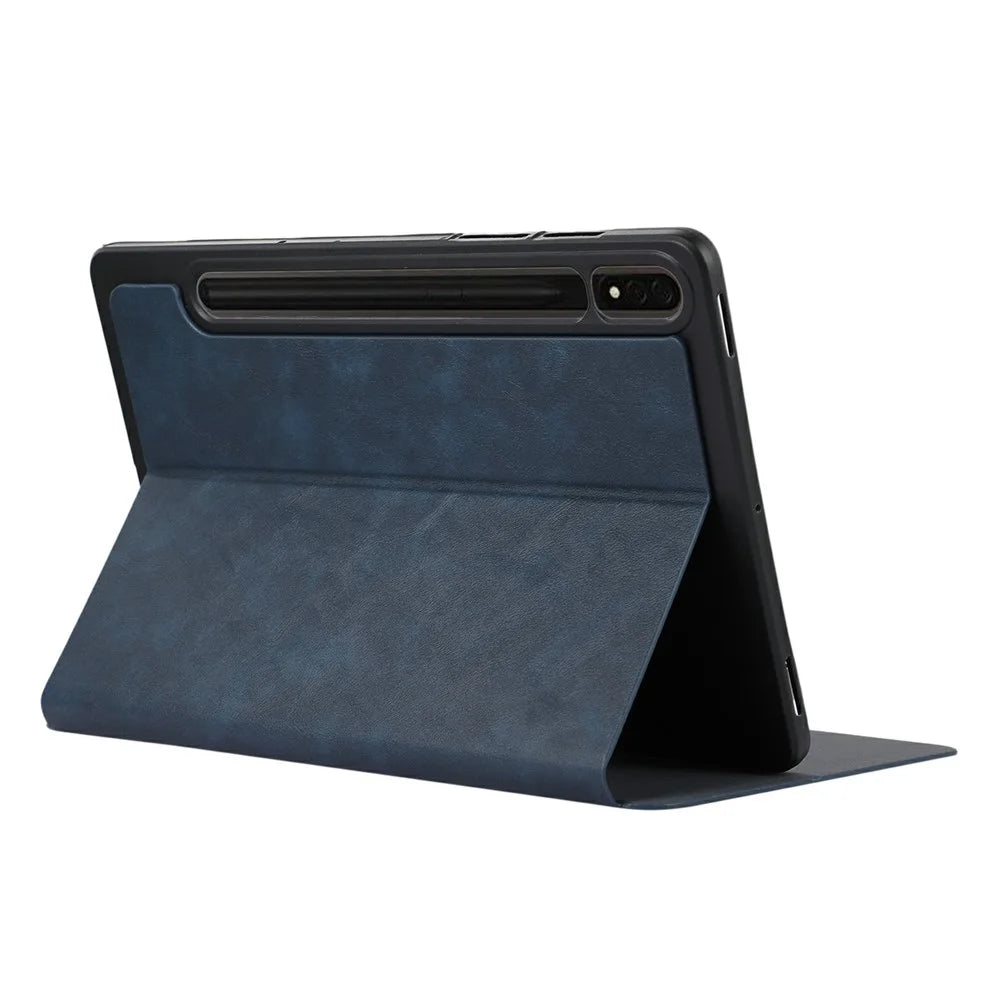 For Samsung Galaxy Tab S9+ / Tab S9 FE+ Stand Case Minimalist Leather Tablet Cover - Blue - 4