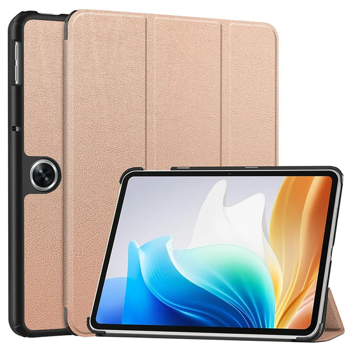 For Oppo Pad Go / Pad Air 2 Case PC+Leather Auto Wake Sleep Protective Shell with Tri-fold Stand - Rose Gold - 1