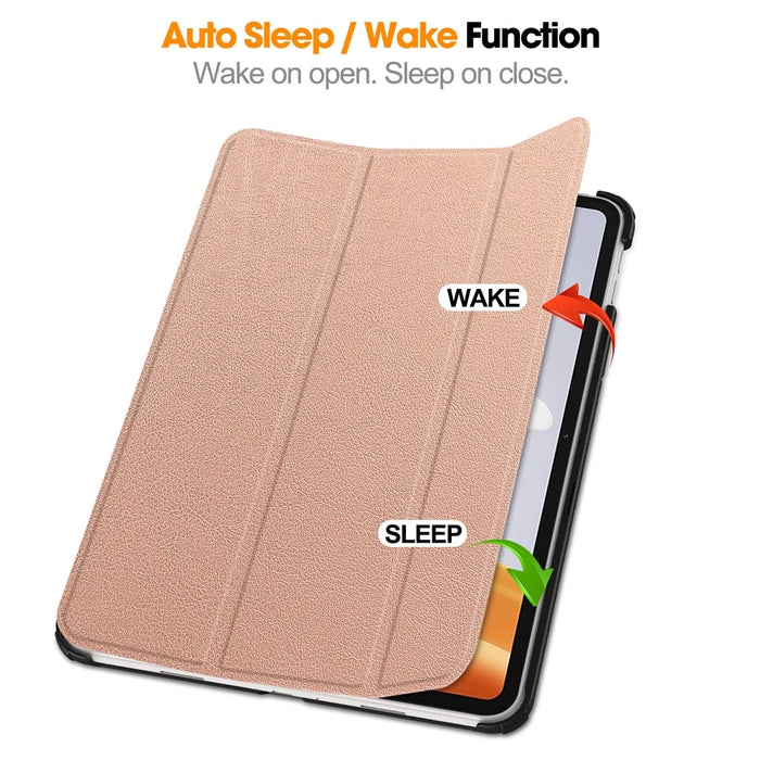 For Oppo Pad Go / Pad Air 2 Case PC+Leather Auto Wake Sleep Protective Shell with Tri-fold Stand - Rose Gold - 3