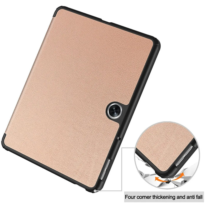 For Oppo Pad Go / Pad Air 2 Case PC+Leather Auto Wake Sleep Protective Shell with Tri-fold Stand - Rose Gold - 6