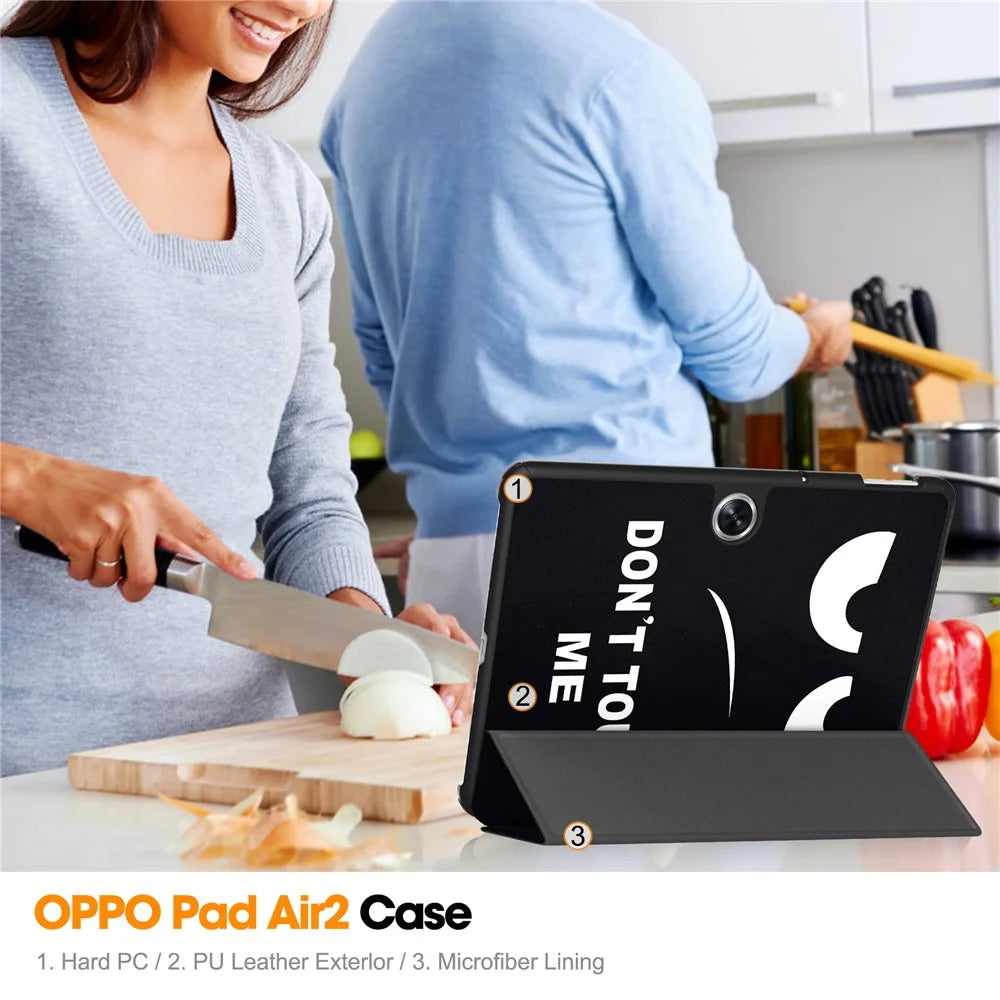 For Oppo Pad Go / Pad Air 2 Tablet Case Trifold Stand Pattern Printing Drop-proof Cover - Don't Touch Me - 7