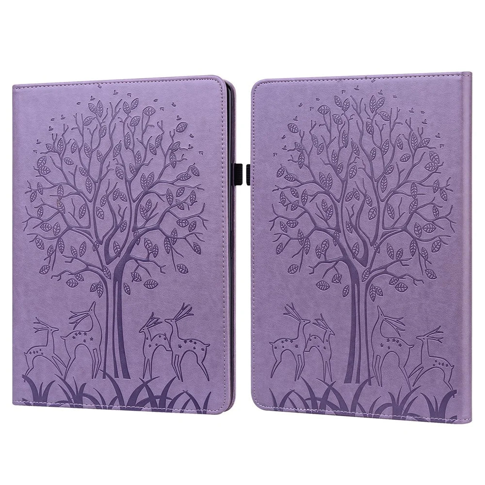 For Amazon Kindle Paperwhite (2024) / Kindle Colorsoft Case PU Leather Stand Tree Deer Imprinted Cover - Purple - 1