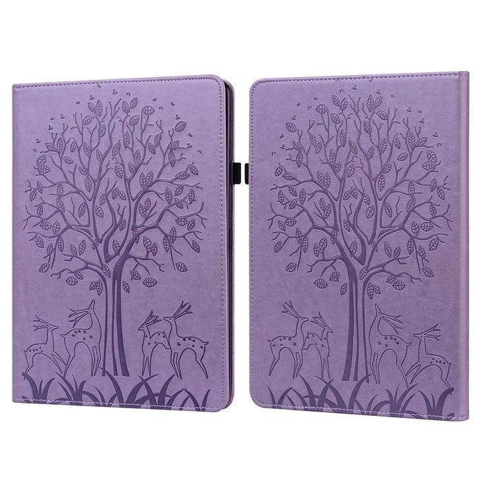 For Amazon Kindle Paperwhite (2024) / Kindle Colorsoft Case PU Leather Stand Tree Deer Imprinted Cover - Purple - 1