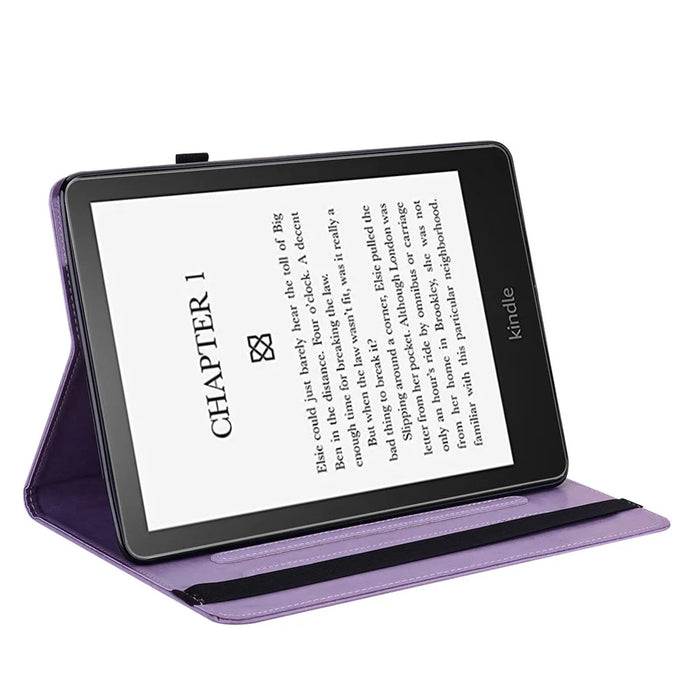 For Amazon Kindle Paperwhite (2024) / Kindle Colorsoft Case PU Leather Stand Tree Deer Imprinted Cover - Purple - 2