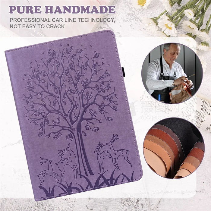For Amazon Kindle Paperwhite (2024) / Kindle Colorsoft Case PU Leather Stand Tree Deer Imprinted Cover - Purple - 4