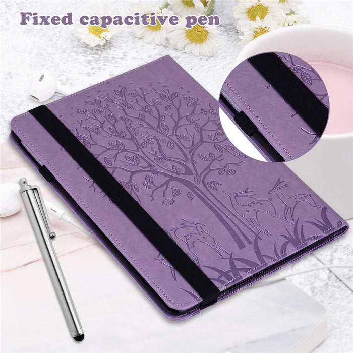For Amazon Kindle Paperwhite (2024) / Kindle Colorsoft Case PU Leather Stand Tree Deer Imprinted Cover - Purple - 6