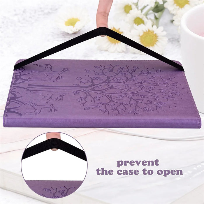 For Amazon Kindle Paperwhite (2024) / Kindle Colorsoft Case PU Leather Stand Tree Deer Imprinted Cover - Purple - 7