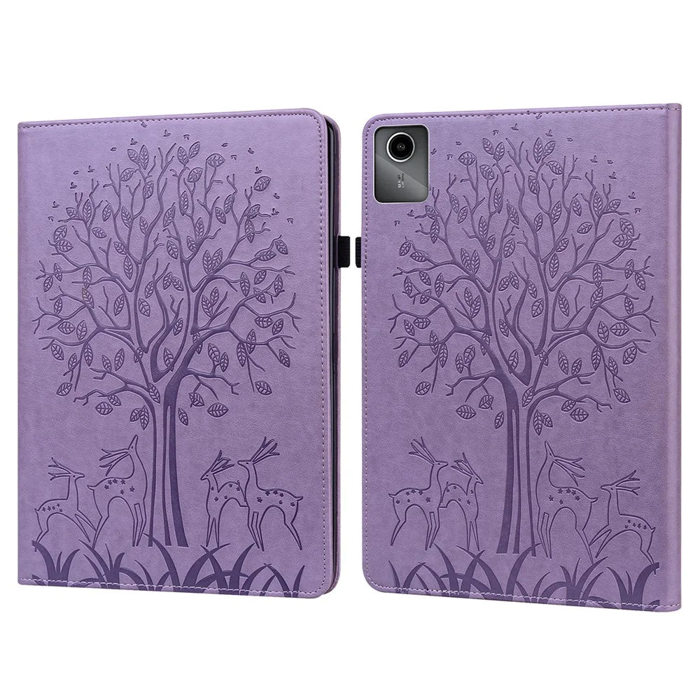 For Lenovo Tab M11 / Xiaoxin Pad 11 2024 Leather Case Tree Deer Pattern Stand Tablet Cover - Purple - 1