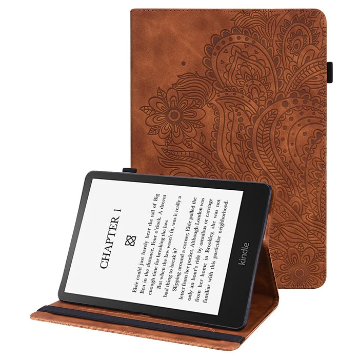 For Amazon Kindle Paperwhite (2024) / Kindle Colorsoft Case PU Leather E-Reader Cover with Card Slots Stand - Brown - 1