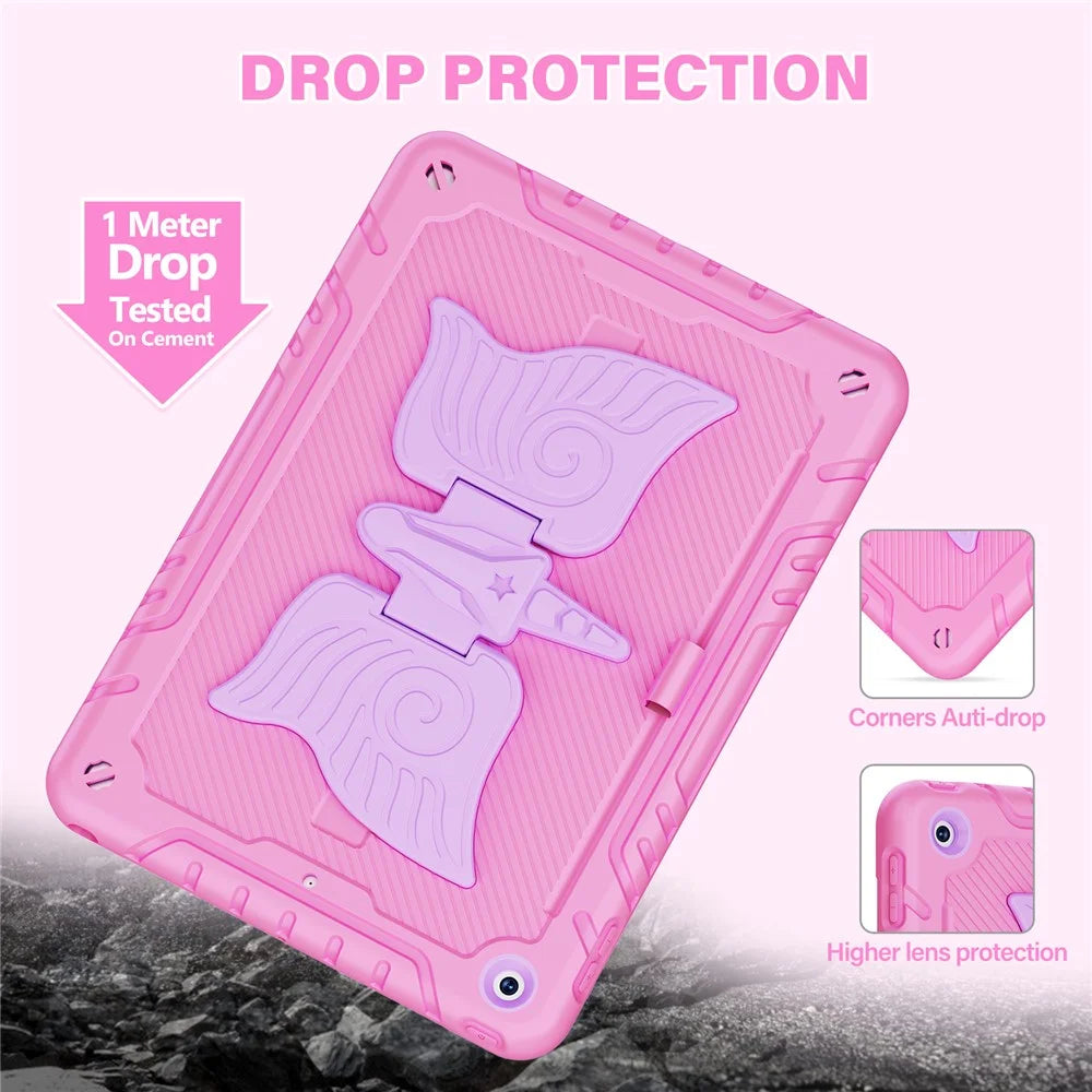 For iPad 10.2 (2021) / 10.2 (2019) / 10.2 (2020) Case Silicone+PC Drop-resistant Tablet Cover with Unicorn Kickstand - Pink+Purple - 3