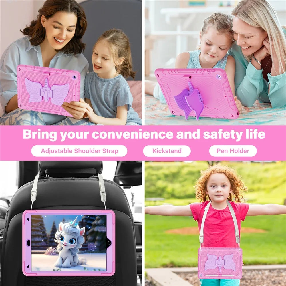 For iPad 10.2 (2021) / 10.2 (2019) / 10.2 (2020) Case Silicone+PC Drop-resistant Tablet Cover with Unicorn Kickstand - Pink+Purple - 5