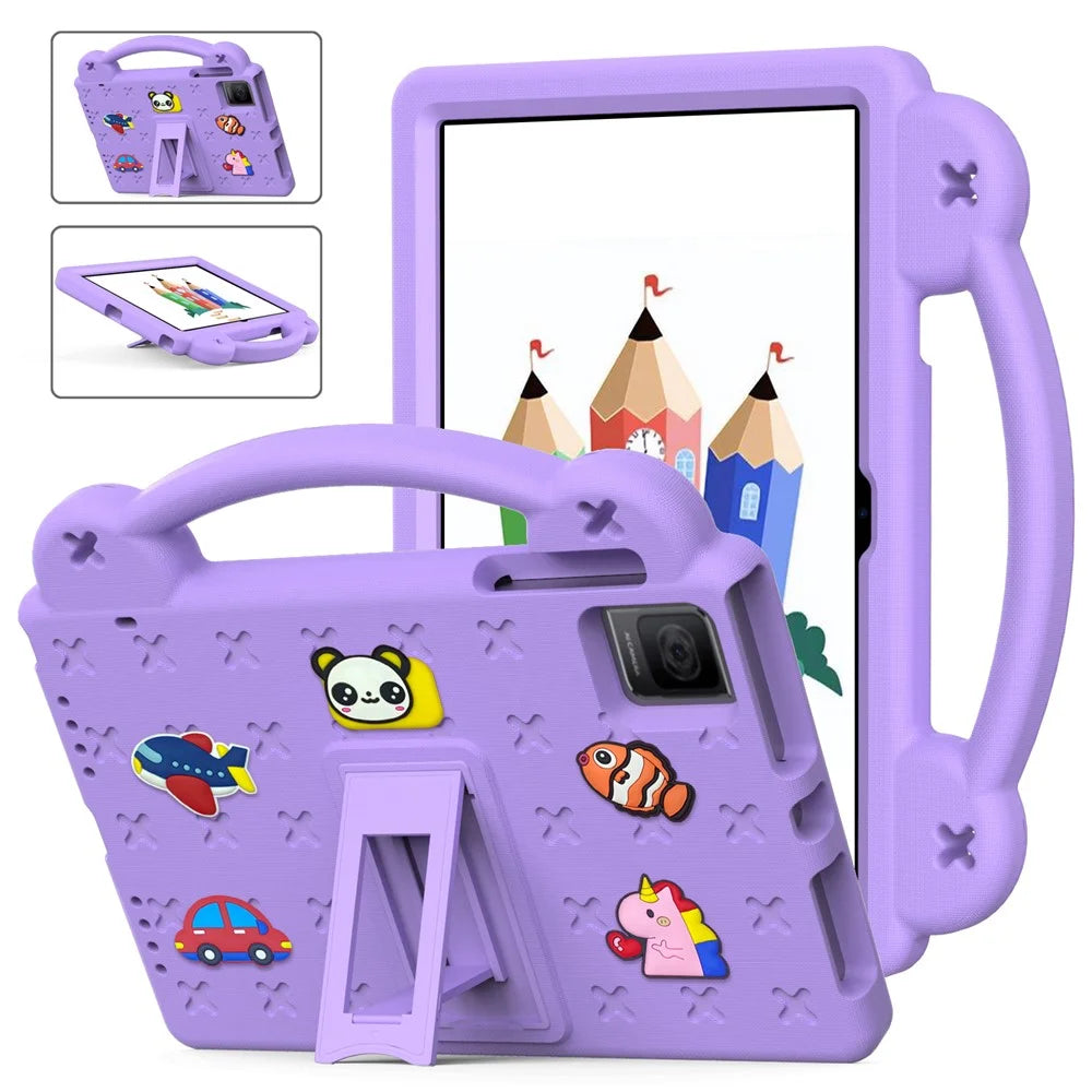 For TCL Tab 10 Gen 2 / T-Mobile REVVL Tab Case EVA Cute Patterns Tablet Cover with Kickstand and Handle - Purple - 1