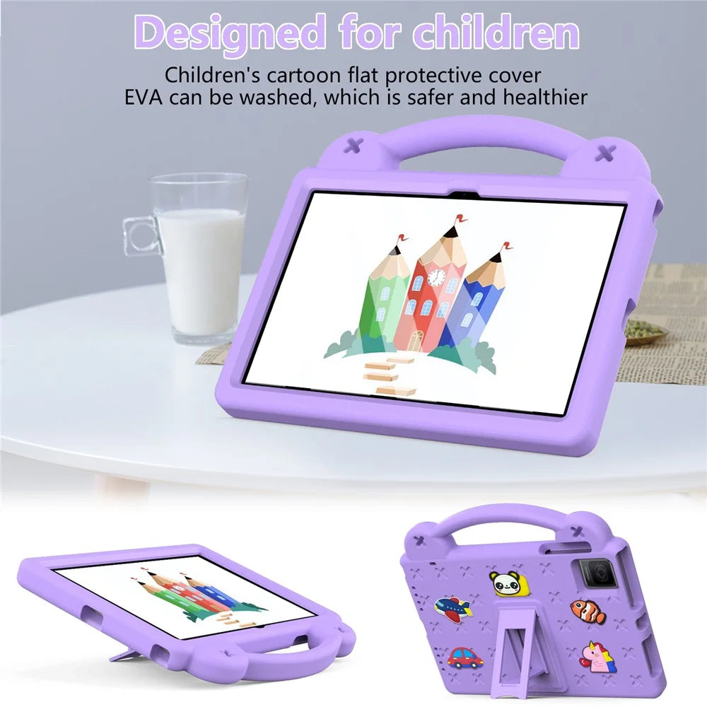 For TCL Tab 10 Gen 2 / T-Mobile REVVL Tab Case EVA Cute Patterns Tablet Cover with Kickstand and Handle - Purple - 2