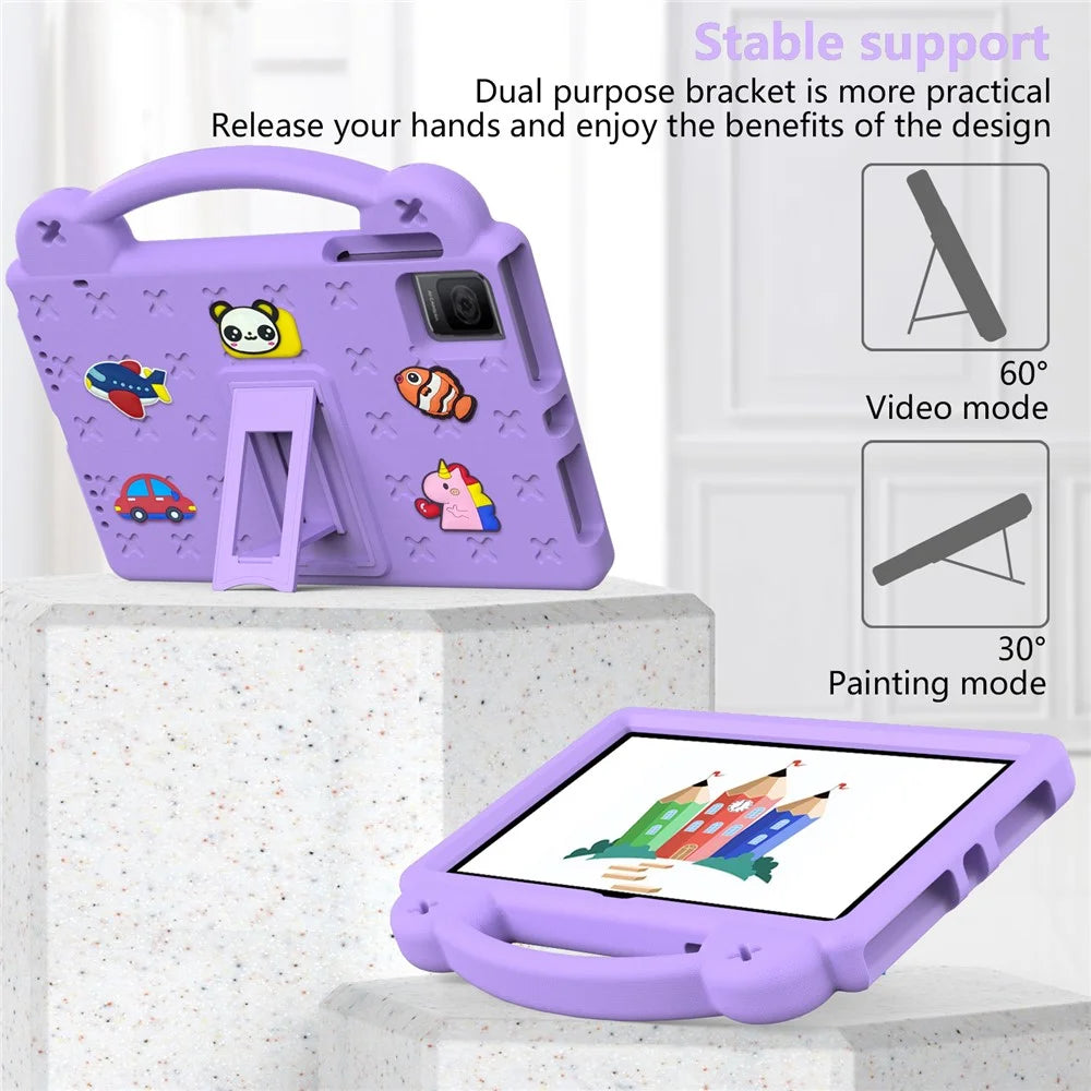 For TCL Tab 10 Gen 2 / T-Mobile REVVL Tab Case EVA Cute Patterns Tablet Cover with Kickstand and Handle - Purple - 3
