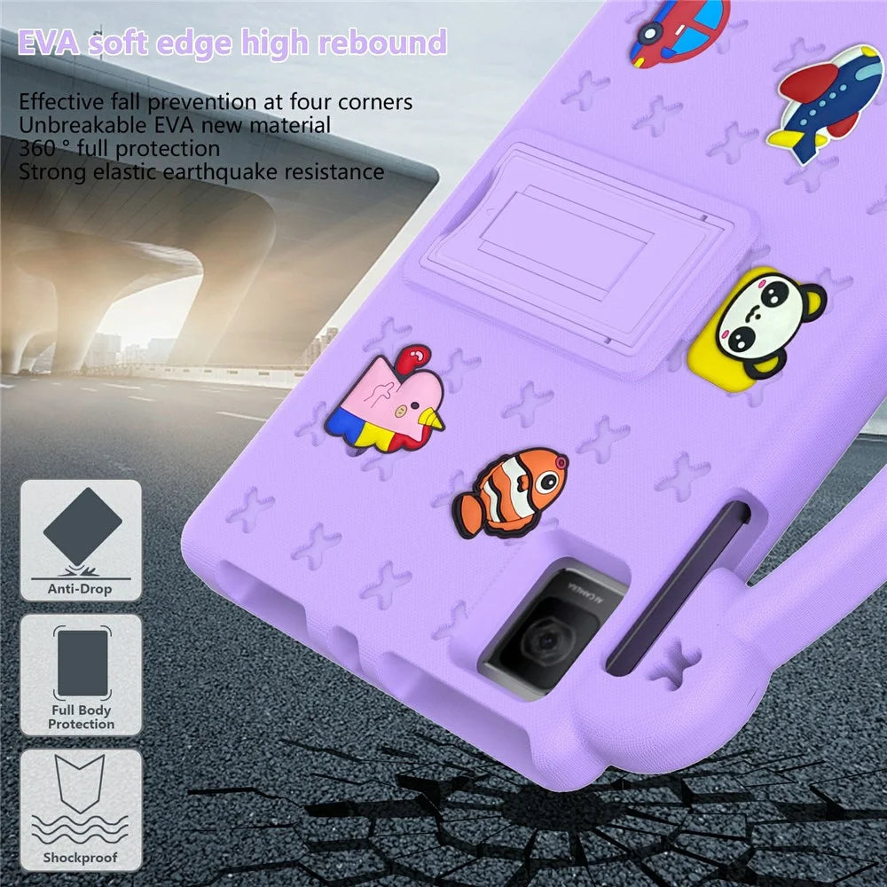 For TCL Tab 10 Gen 2 / T-Mobile REVVL Tab Case EVA Cute Patterns Tablet Cover with Kickstand and Handle - Purple - 6